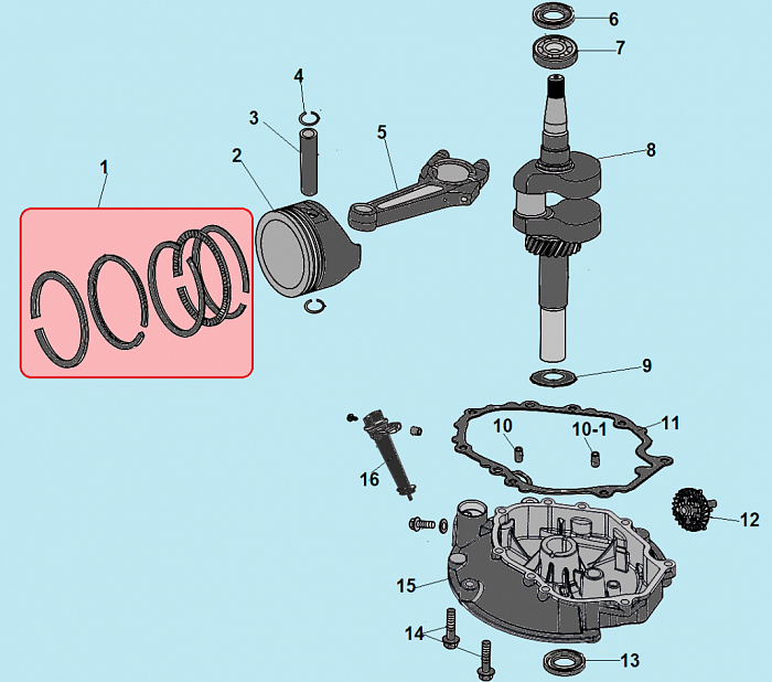 9 ПОРШЕНЬ - КОЛЕНВАЛ - КОЛЬЦА Газонокосилка CHAMPION LM4630