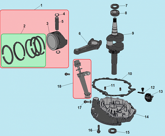 6 ПОРШЕНЬ - КОЛЕНВАЛ - КОЛЬЦА ГАЗОНОКОСИЛКА CHAMPION LM5127